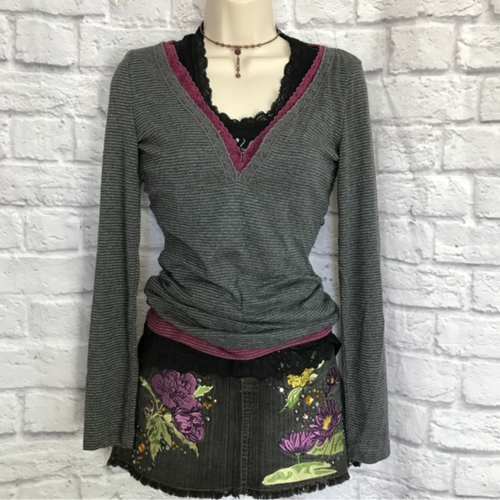 Vintage NWT XOXO Embroidered Denim Mini Circa-2000’s Spirit Bird Embroidery - Picture 10 of 13